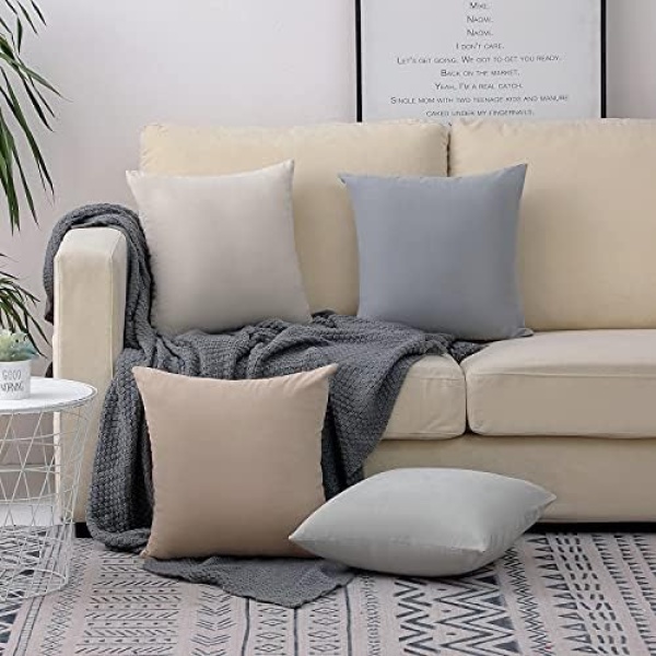 WEMEON Neutral Throw Pillow Covers 18x18 Inch Set of 4,Modern Solid Color Square - Image 3