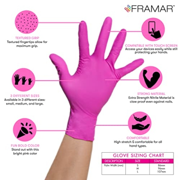 FRAMAR Pink Nitrile Gloves Medium - Disposable Gloves Medium, Cleaning Gloves - Image 2