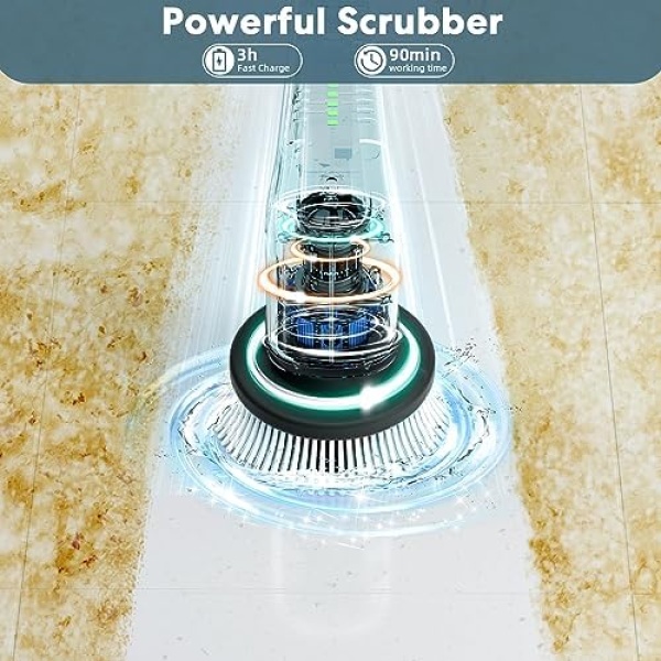 EXFEEKO Electric Spin Scrubber, Cordless Cleaning Brush with 7 Replaceable - Image 3