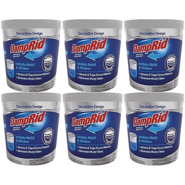 Damp Rid Moisture Absorber (6 Pack, 10.5 Oz) - Fragance Free, Refillable Cups