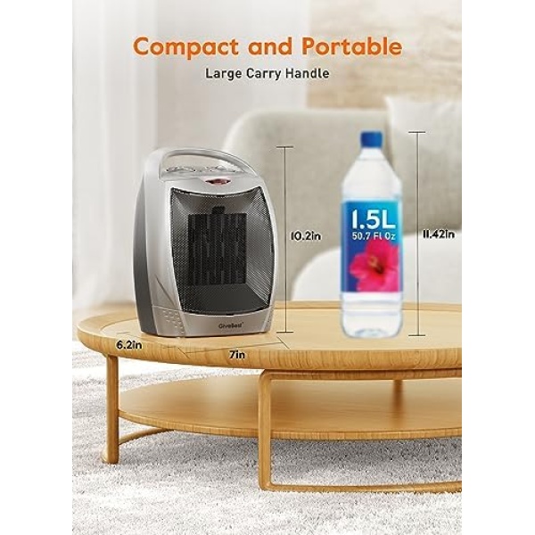 Portable Electric Space Heater with Thermostat, 1500W/750W Safe & Quiet Ceramic - Image 7