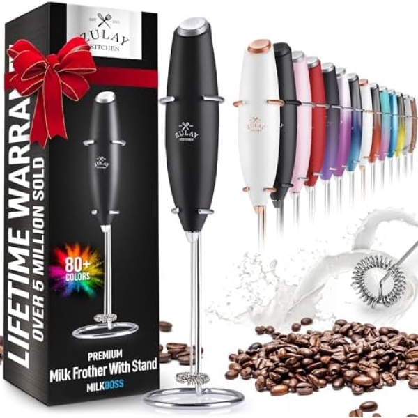 Zulay Powerful Milk Frother Handheld Foam Maker for Lattes - Whisk Drink Mixer