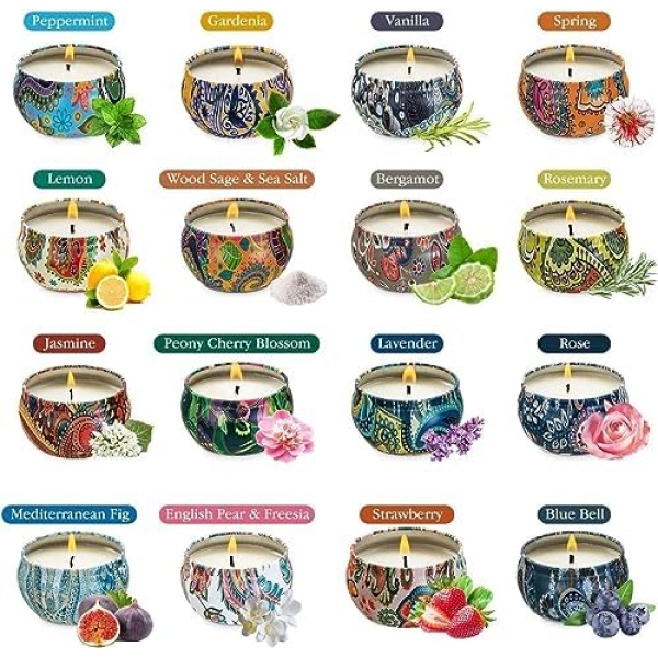 Set of 16 Small Scented Candles Soy Wax Aromatherapy Candles 2.5 OZ Portable - Image 2