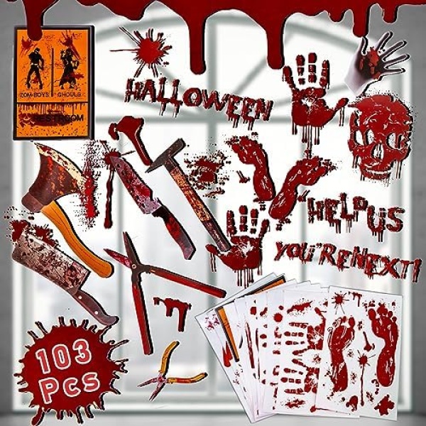 Scary Halloween Decorations, Halloween Window Clings, Bloody Handprints - Image 2