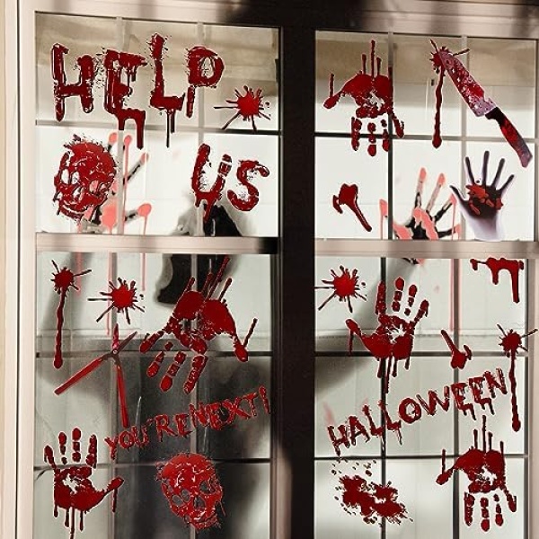 Scary Halloween Decorations, Halloween Window Clings, Bloody Handprints - Image 3