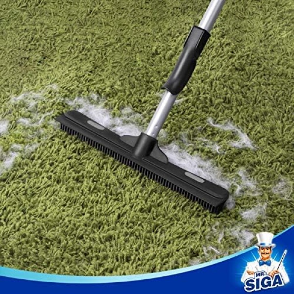 MR.SIGA Pet Hair Removal Rubber Broom with Built in Squeegee, 3 in 1 Floor Brush - Image 3