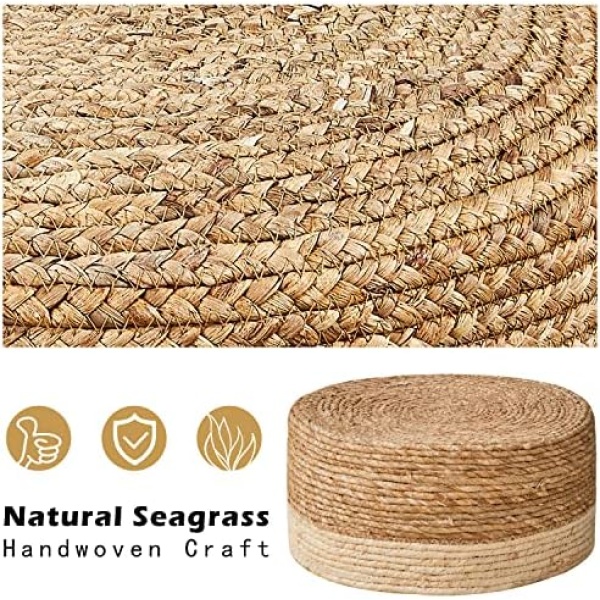 Cpintltr Foot Stool Natural Seagrass Hand Weave Poufs Round Ottoman - Image 5