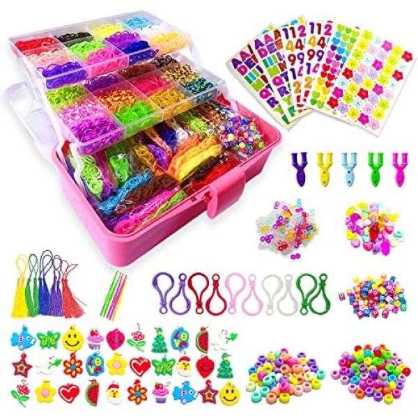 Rubber Bands Kit, 15000 Colorful Loom Bands with Charms, Beads, & DIY